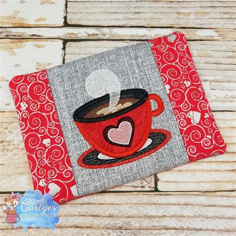 Coffee Heart COMPLETELY in the Hoop Mug Rug Design 5x7 & - Etsy