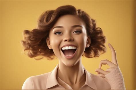 Premium AI Image | Photo of excited young women on cartoon face wtih yellow background