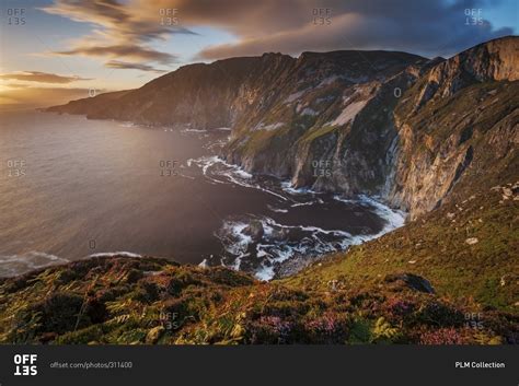 The Slieve League Cliffs, at sunset, Donegal, Ireland stock photo - OFFSET