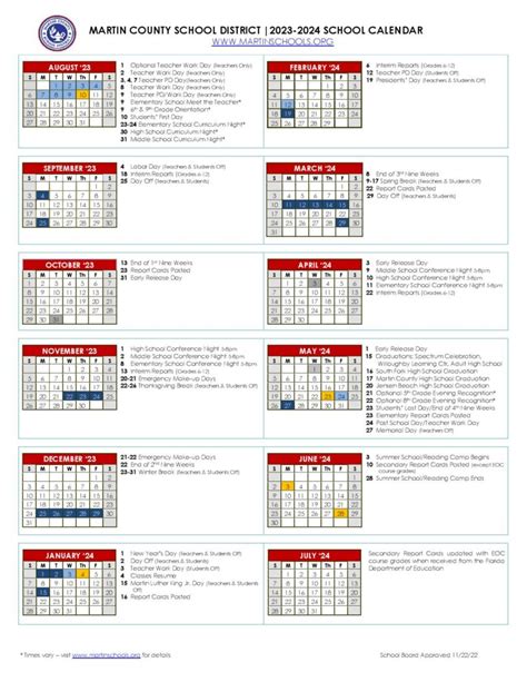 Martin County School District Calendar 2023-2024 (Holiday Breaks)