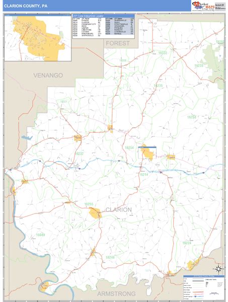 Clarion County, Pennsylvania Zip Code Wall Map | Maps.com.com