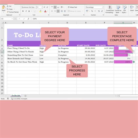 To Do List With Progress Tracker Excel Template - Etsy