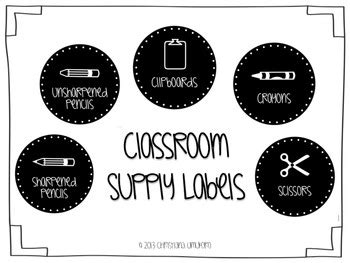 Black & White Classroom Supply Labels by missumukoro | TpT