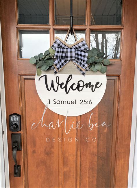 Shiplap Welcome Door Hanger, 1 Samuel 25:6, Christian Door Sign, Farmhouse Sign, Welcome Sign by ...