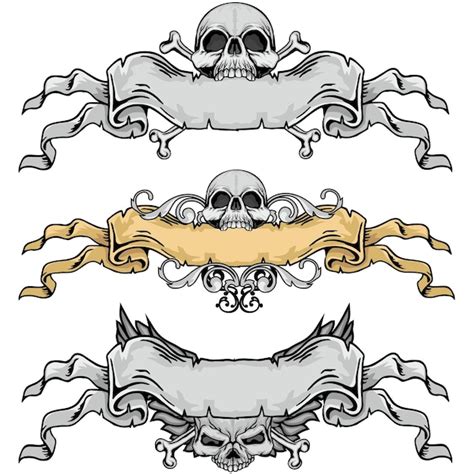 Premium Vector | Three banners with skulls and a banner for the skull.