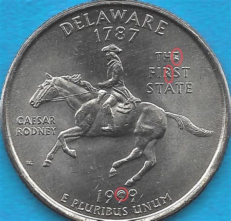 1999 P - DELAWARE STATE QUARTER ERROR COIN - REVERSE DIE CHIPS ...