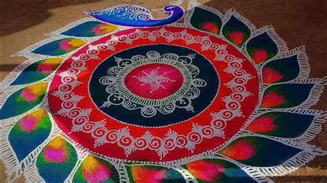 Big Rangoli design 🌺 Sanskar Bharti peacock Rangoli design💞 Sanskar ...