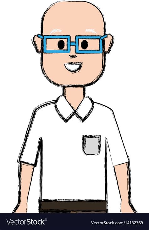 Happy man with glasses shirt and bald head Vector Image