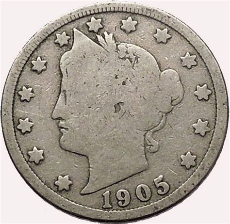 1905 LIBERTY HEAD NICKEL 5 Cent United States of America USA Antique ...