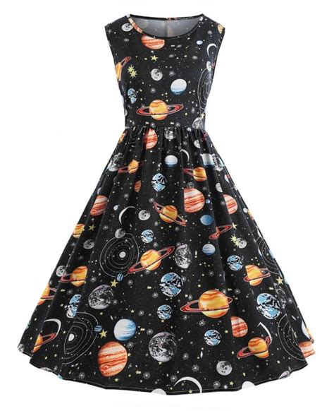 Planet Outer Space Vintage Dress - Black - 3540531218 Size M | Planet dresses, Space dress ...