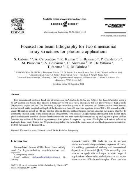 (PDF) Focused ion beam lithography for two dimensional array structures ...