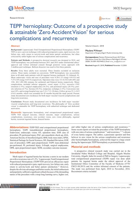 (PDF) TEPP hernioplasty: Outcome of a prospective study & attainable ‘Zero Accident Vision’ for ...