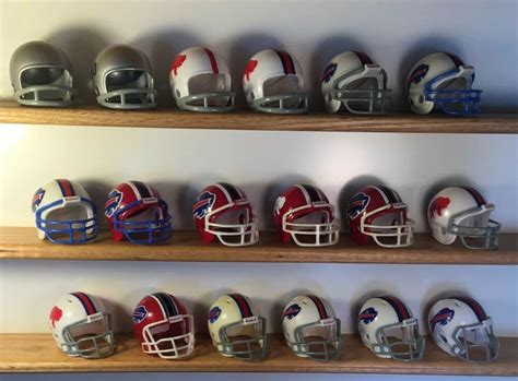 18 Buffalo Bills Complete NFL Helmet History Riddell Pocket Pro 2 Two Bar #Riddell #BuffaloBills ...