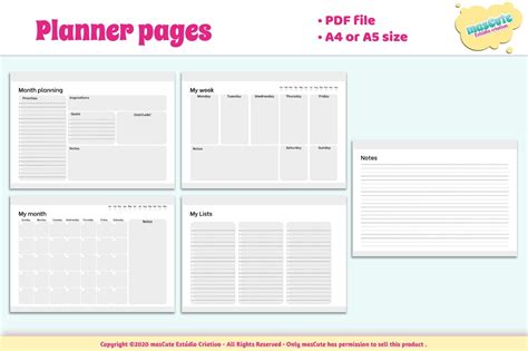 Planner template Printable Pages size A5 A4 | Etsy