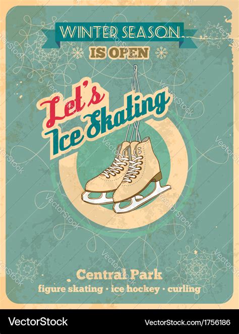 Ice skating retro poster Royalty Free Vector Image