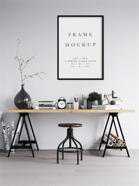 Frame Mockup #181, Black Portrait Photo Frame, Styled Thin Frame Mock Up, A4 Wall Art Display ...