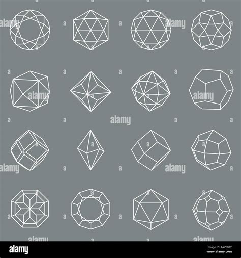 Gem crystal geometric shapes set. Linear polygon stone or diamond ...