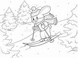 A Hare Skiing Down The Mountain Winter Season Ski Resort Coloring  sketch template