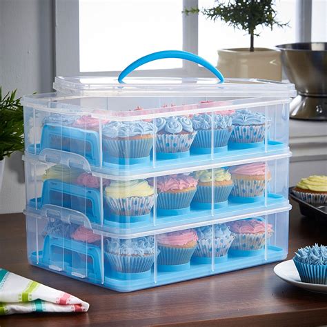 VonShef Snap and Stack Blue 3 Tier Cupcake Holder & Cake Carrier ...