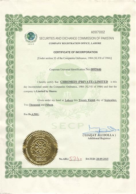 Certificate Of Incorporation Template