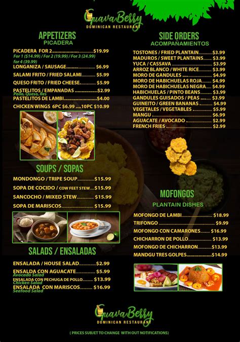 Dominican Food Menu