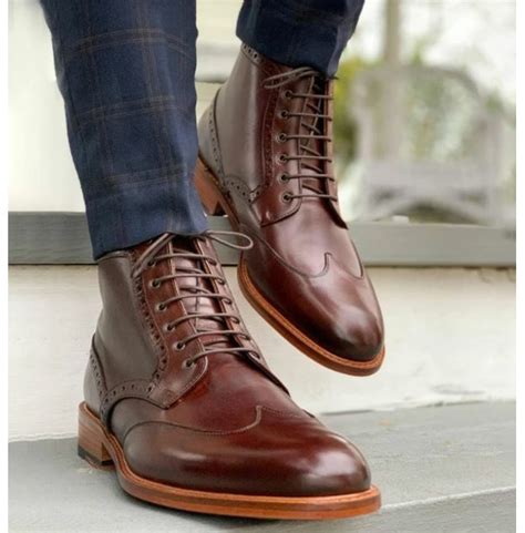 Burgundy Brown Leather Lace Up Ankle DressBoots - | RebelsMarket