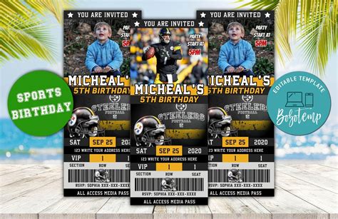 Pittsburgh Steelers Ticket Birthday Editable Templates Instant Download | Createpartylabels