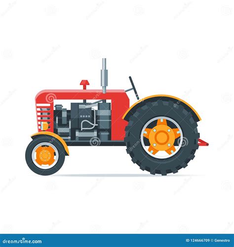 Red cartoon tractor stock vector. Illustration of isolated - 124666709