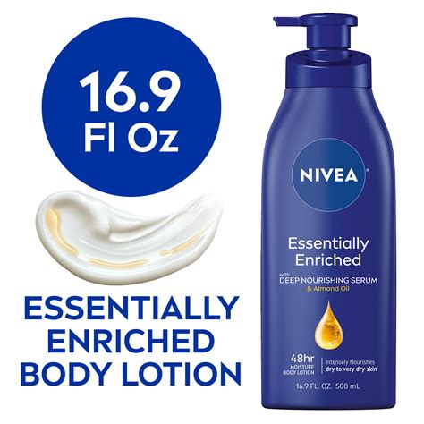 NIVEA Essentially Enriched Body Lotion for Dry Skin, 16.9 Fl Oz Pump Bottle