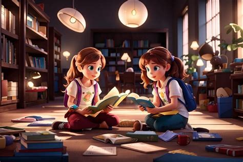 Premium AI Image | Children reading books in library