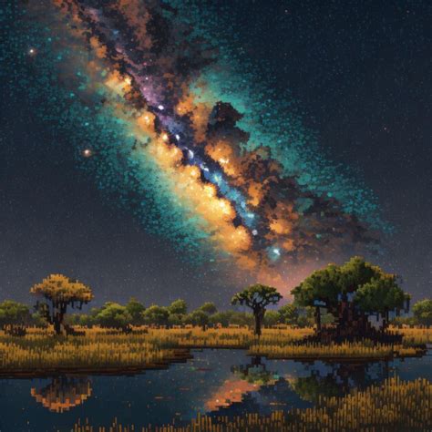 Premium Photo | A painting of a galaxy and trees with stars in the sky.