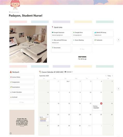 Pin by Mia on Notion templates | Notions, Notes inspiration, School template