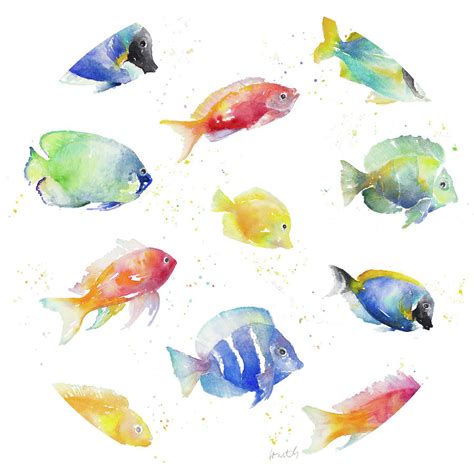 Tropical Fish Round Painting by Lanie Loreth