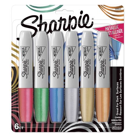 Sharpie Metallic Permanent Markers, Chisel Tip, Assorted Colors, 6 ...