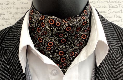 Black Paisley Reversible Cravat, Paisley Cravat, Floral Cravat, Wedding Cravat, Ascots For Men