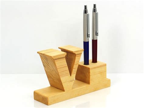 Pen Holder. Personalized wooden desk pen holder with letter