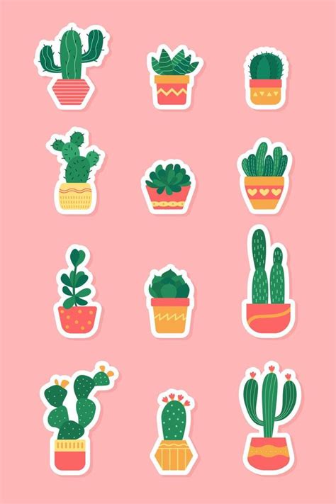 Cactus Stickers Set 16309196 Vector Art at Vecteezy