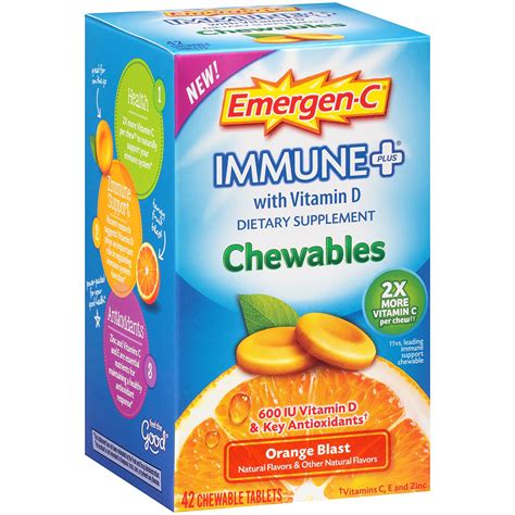 3 Pack Emergen-C Immune Plus Supplement Orange Blast Flavor 42 ...