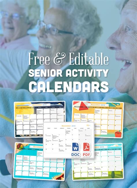 Free Activity Calendar Template For Seniors - Zena Angelia