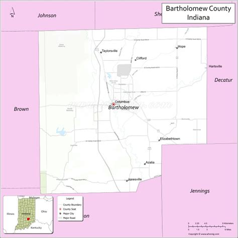 Bartholomew County Map, Indiana - USA