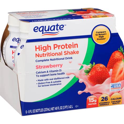 Equate Strawberry High Protein Nutritional Shakes, 8 Fl Oz, 6 Ct ...