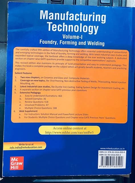 Manufacturing Technology Volume -1 5th Ed Book By P N Rao at Rs 260 | Educational Books in ...