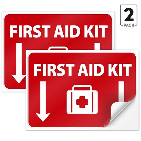 First Aid Kit Sign, (2 Pack) Sticker, 10x7 Inches, 4 Mil Vinyl Self Adhesive Durable Decal ...