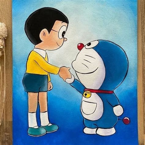 Doraemon & Nobita True Friendship | Mini canvas art, Cartoon art drawing, Cute cartoon drawings