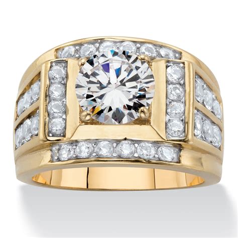 Men's Round Cubic Zirconia Multi-Row Ring 4.38 TCW Yellow Gold-Plated at PalmBeach Jewelry