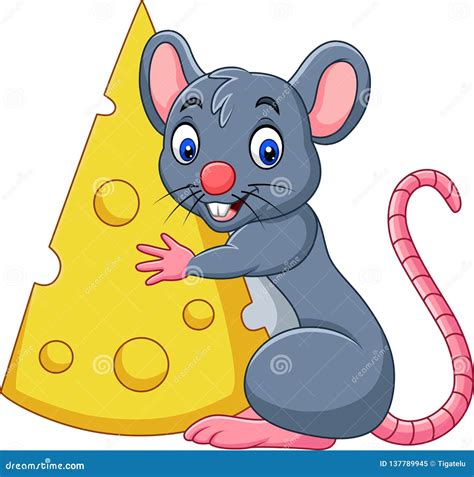 Cartoon Mouse Holding a Big Slice of Cheese Stock Vector - Illustration ...