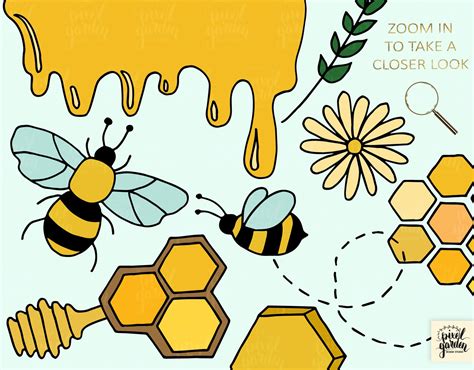 Bee Clipart. Hand Drawn Honey Hive Clip Art. Doodle Floral | Etsy