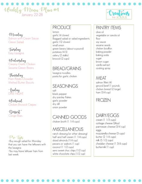 Weekly Menu Plan #4 - Creations by Kara