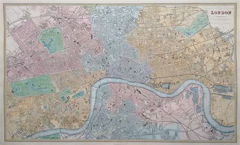 Antique 19th Century Map of London Hand coloured 1861