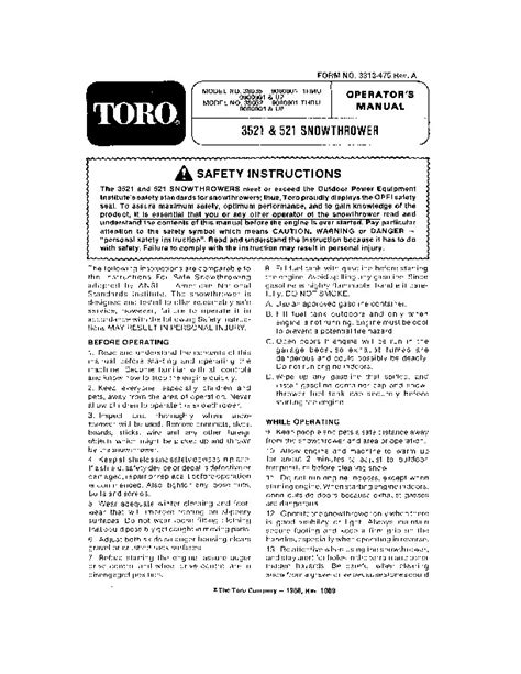 Toro 38052 521 Snowblower Manual, 1990